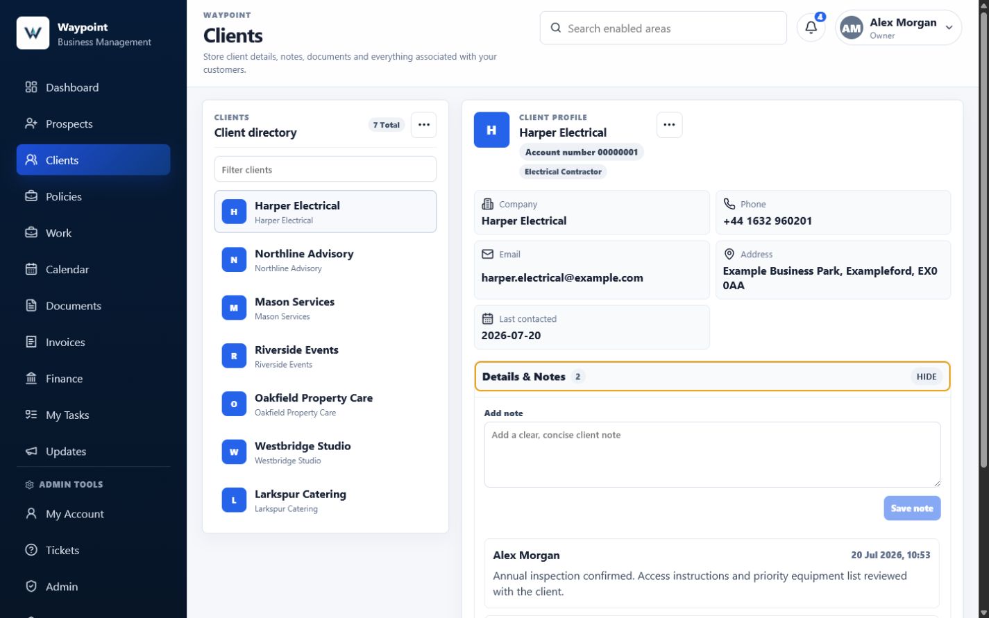 Waypoint Clients screen