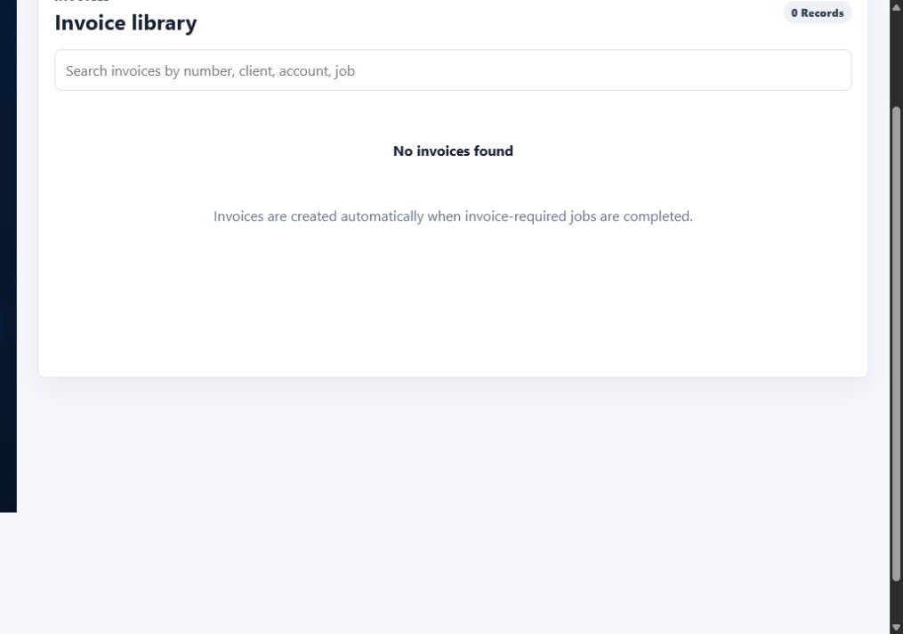 Waypoint Invoice library showing invoices connected to clients and completed work